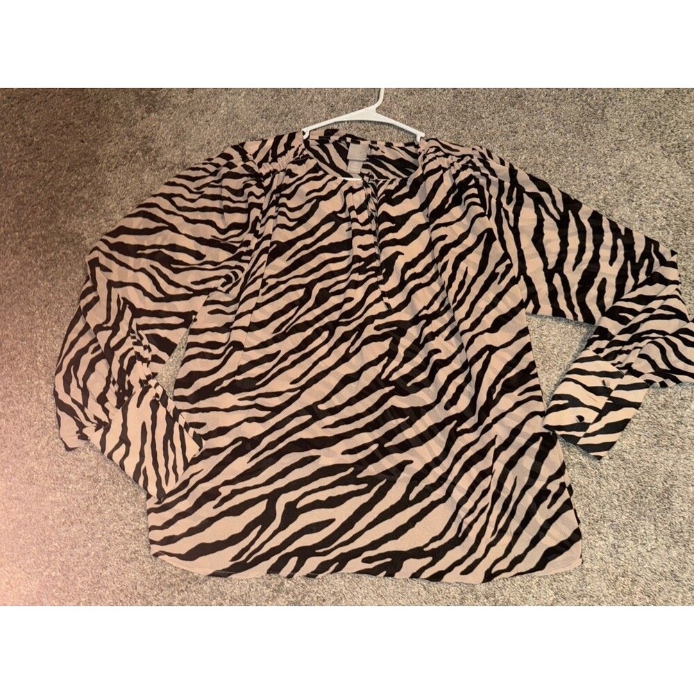 Mob Wife Semi Sheer Zebra Stripe Blouse Long Sleeve Tie Front Drapey Sz 6 S/M